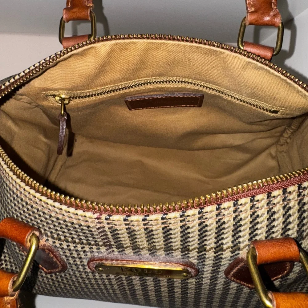 VINTAGE Y2K Polo Ralph Lauren Plaid Mini Boston Houndstooth Leather Handbag - Picture 5 of 8